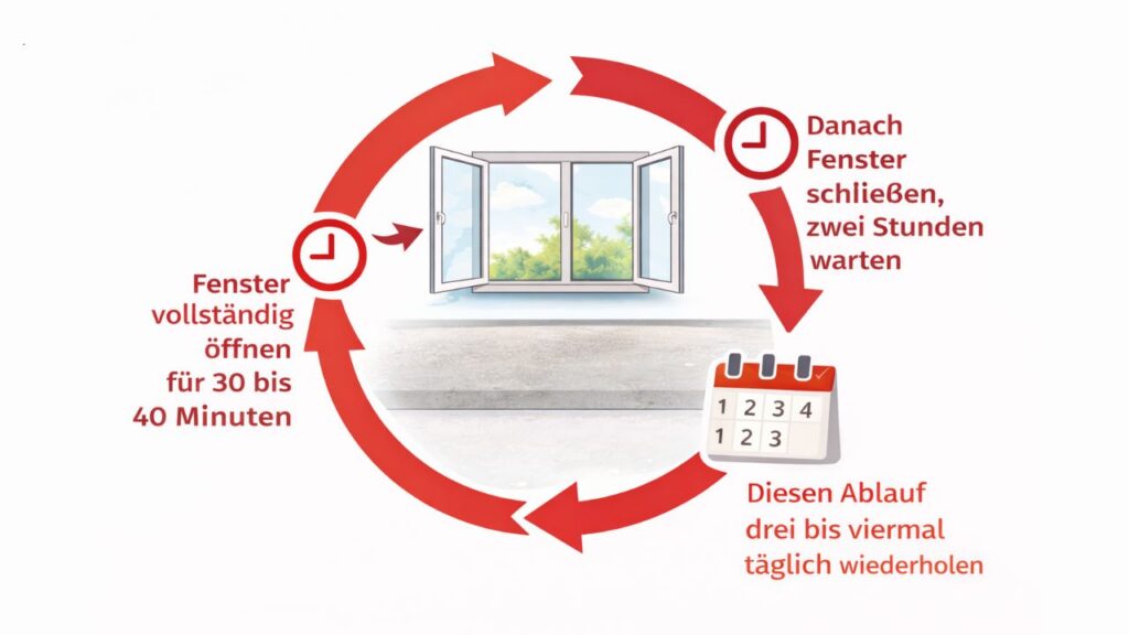 Wie oft und wie lange sollte man Estrich l&uuml;ften? Infografik