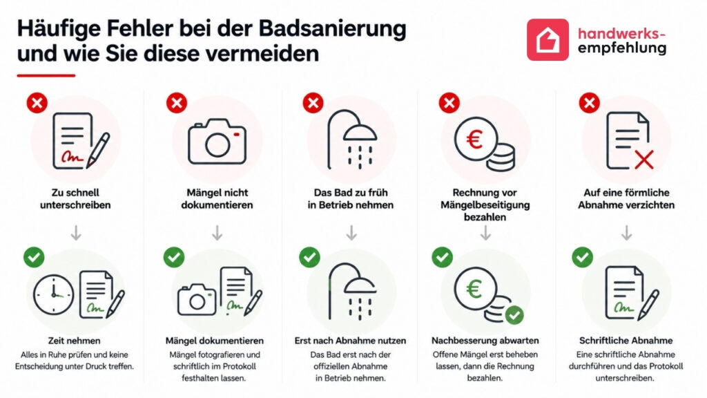 Typische Fehler bei der Badabnahme und wie Sie diese vermeiden.