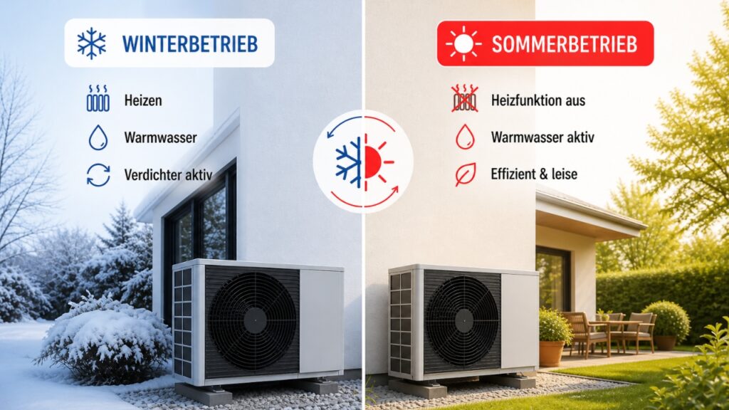 Vergleich: Winterbetrieb und Sommerbetrieb einer W&auml;rmepumpe