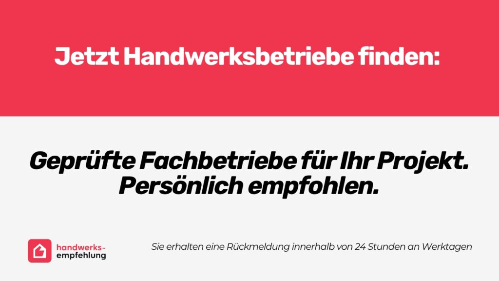 Wir verbinden Sie mit exklusiv ausgew&auml;hlten Fachbetrieben aus der Region. Zuverl&auml;ssig, erreichbar und pers&ouml;nlich gepr&uuml;ft. Wir sind kein Vergleichsportal. Wir empfehlen pro Region nur einen Betrieb: Den besten!