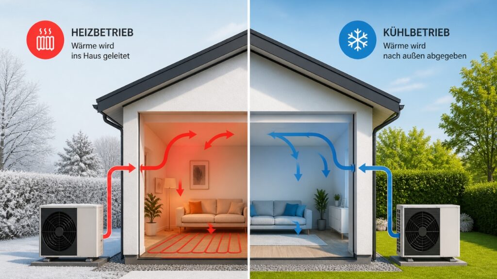 W&auml;rmepumpe dient im Winter zum heizen des Hauses, im Sommer zum k&uuml;hlen des Hauses