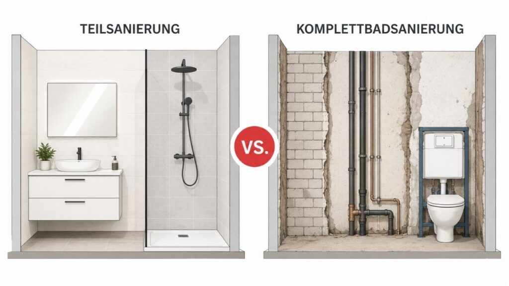 Was ist der Unterschied? Teilsanierung vs. Komplettbadsanierung