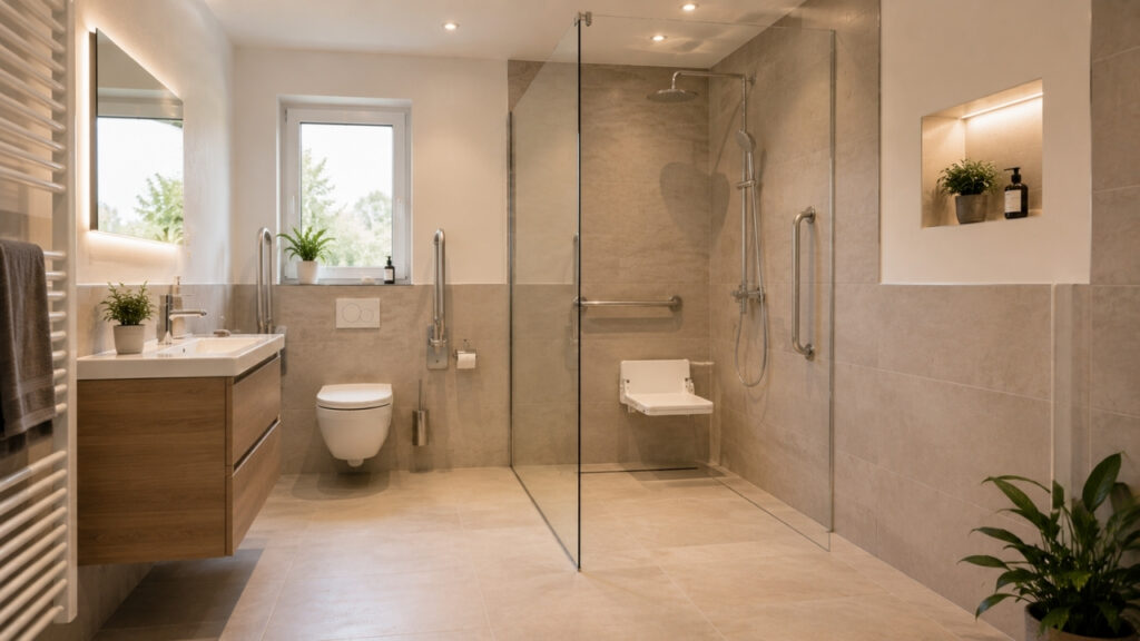 Barrierefreies Badezimmer - dafür gibt es einie Zuschüsse
Hinweis: Bild wurde mit KI erstellt